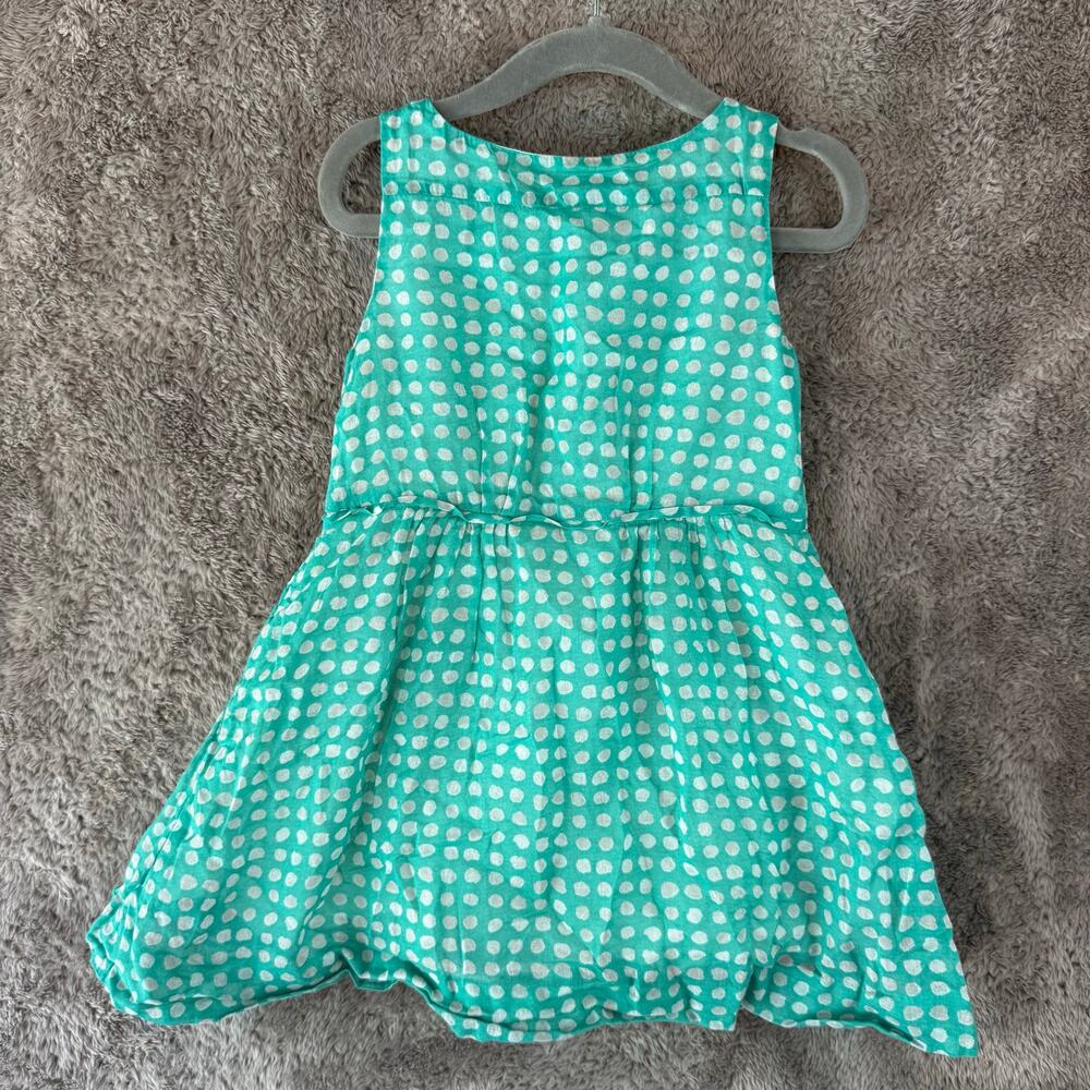 Crewcuts Polka Dot Cotton Voile Dress 3 3T Bow Back Teal Green White